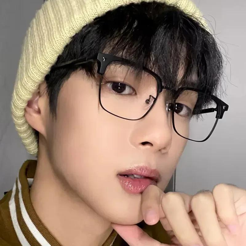 Очки для защиты глаз высокой четкости, ретро-очки для близорукости в металлической полуоправе, простые мужские очки для близорукости с защитой от синего света