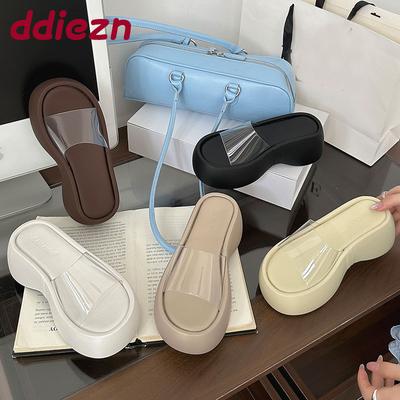 Мода Мода Платформа Женские Клинья Тапочки Обувь Толстая Подошва Женские Шлепанцы Сандалии Обувь Прозрачные Женские Клинья Тапочки Обувь