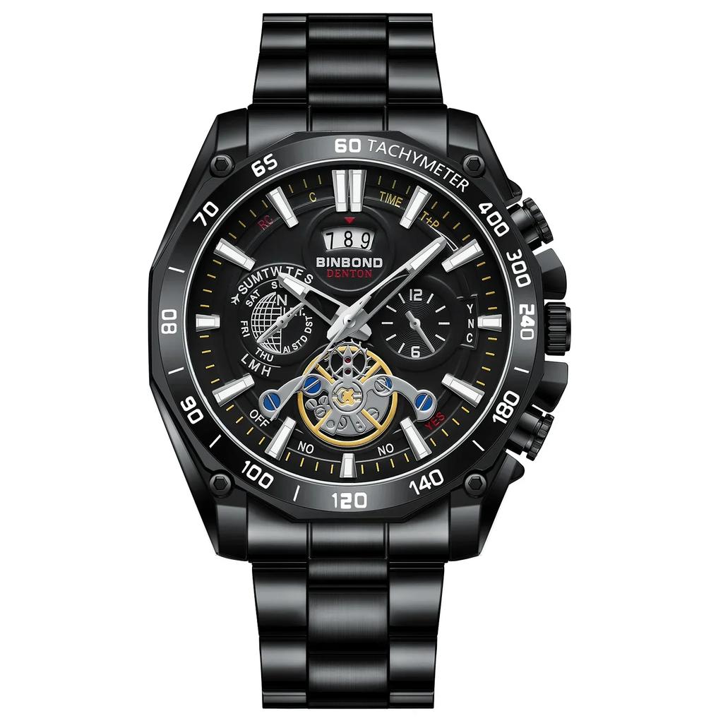 BINBOND Top Brand Business Luxury Quartz Mens Watches Fashion Creative Stainless Steel Waterproof Casual Male Wristwatches B4750