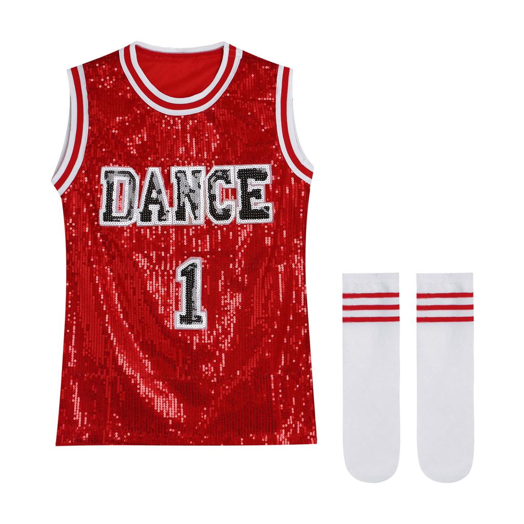 Костюм для девочек, платье без рукавов, расшитое пайетками, с носками