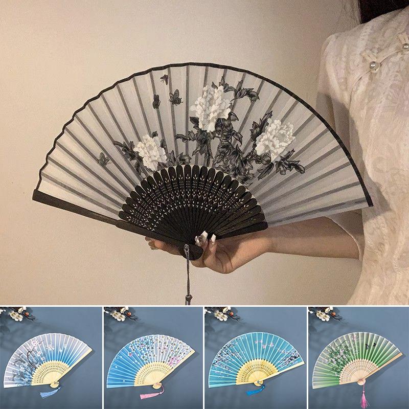 Винтажный шелковый складной веер, китайское искусство, ремесла, подарок, украшение для дома, танцевальный веер, бамбуковый декор для комнаты, деревянные бамбуковые веера, вентилятор