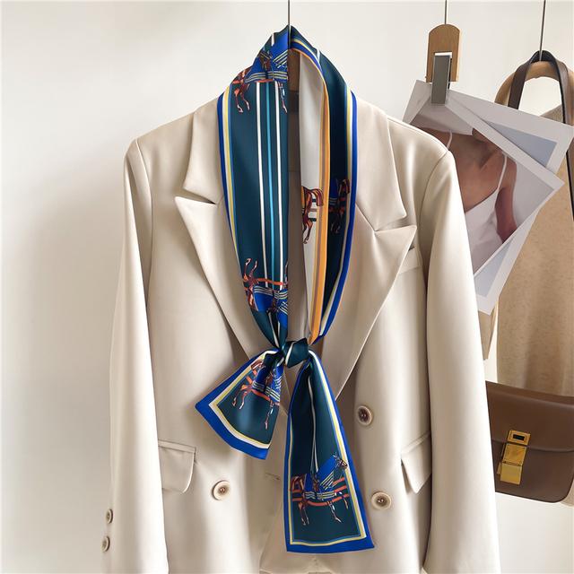 Silk Ribbon Scarf Satin Headkerchief Luxury Long Hair Hand Design Fashion Print Wrist Foulard Bandana Neck Tie Scarves