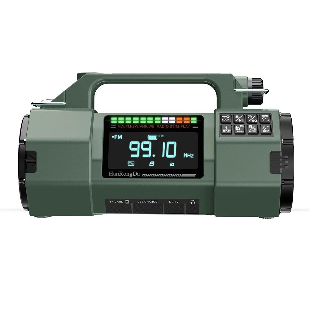 Аварийное радио с ручным приводом FM/MW/SW/VHF/WB Портативное радио с сигналом SOS, светодиодным фонариком, BT-динамиком для дома и чрезвычайных ситуаций