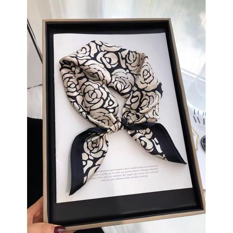 100% Pure Silk Square Scarf 53x53cm Lightweight Floral Print Womens Fashion Accessory Office