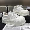 [Ushilai] British Style Platform Casual Little White Shoes Women's 2025 Spring New Round Head Lace-up Heightening Board Shoes