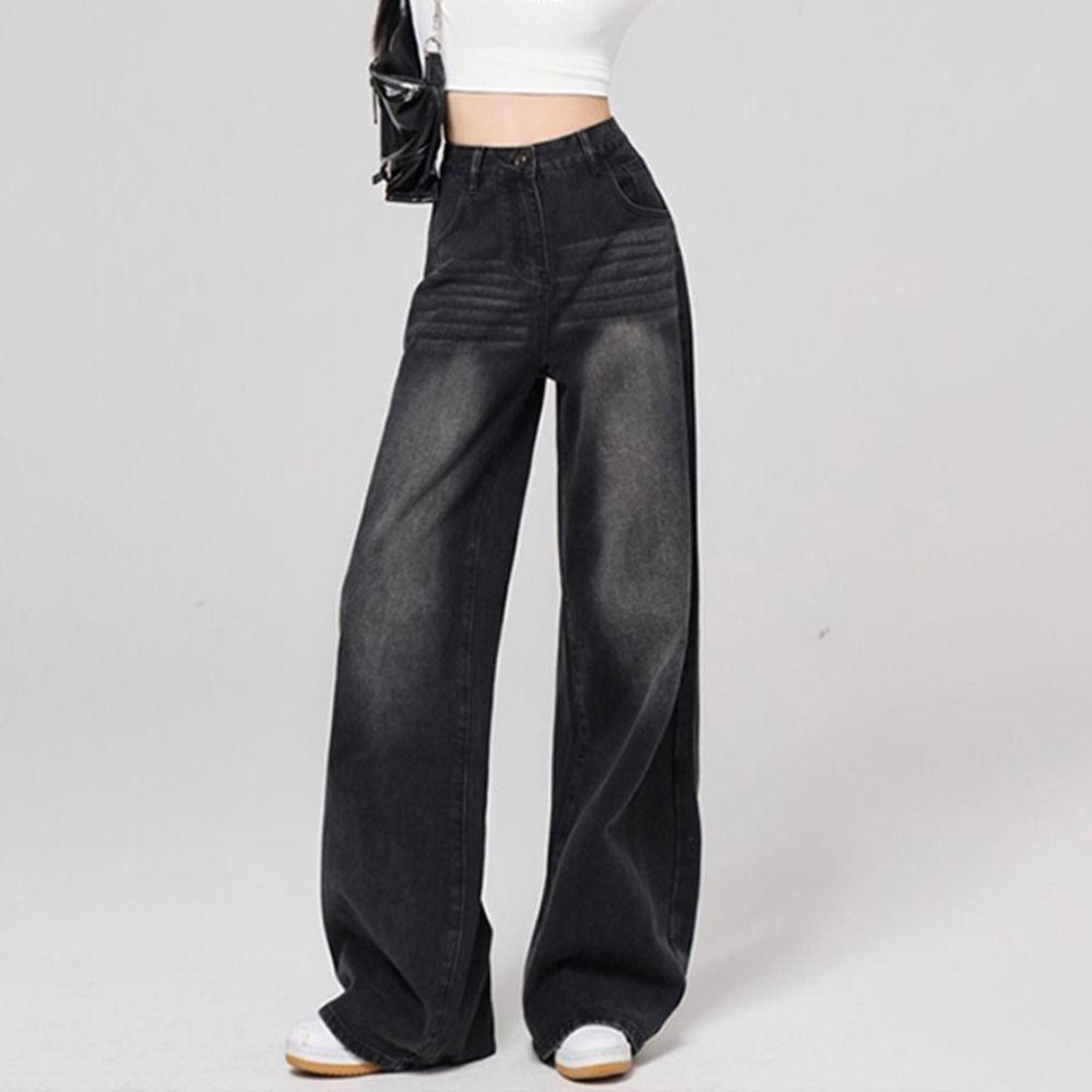 High Waist Y2K Jeans Straight Leg Cowboy Trousers Fashion Baggy Denim Pants  Girls Lady