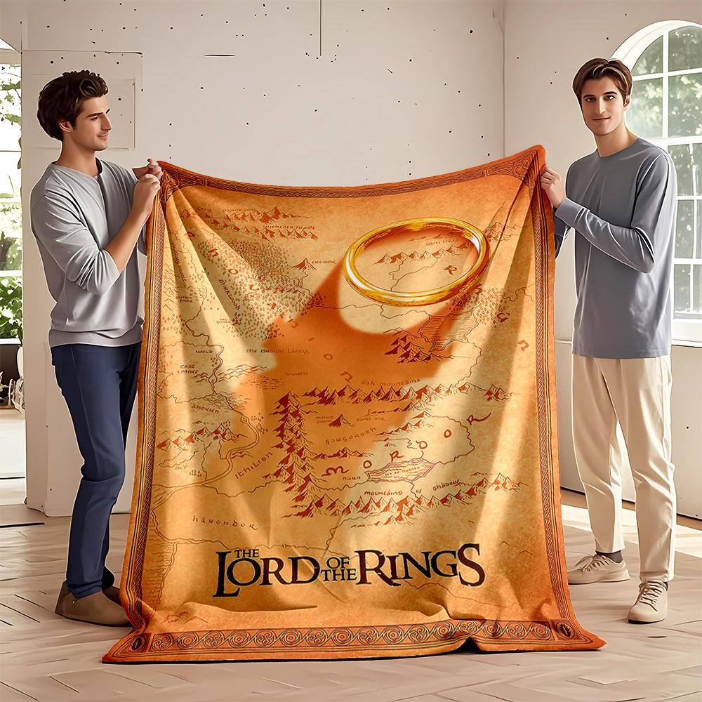 Lord of the Rings map with iconic ring design Flannel blanket for bedroom, living room, sofa, and nap sofas
