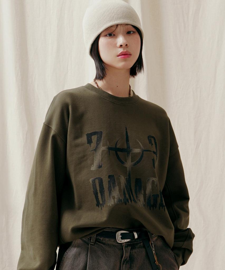 JEMUT Damaged Oversized Sweatshirt Khaki Somt2539