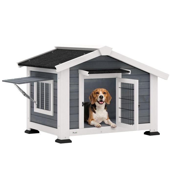 Outdoor doghouse - 98×76×69.5 cm - Firwood - Asphalt roof - Raised base 5 cm