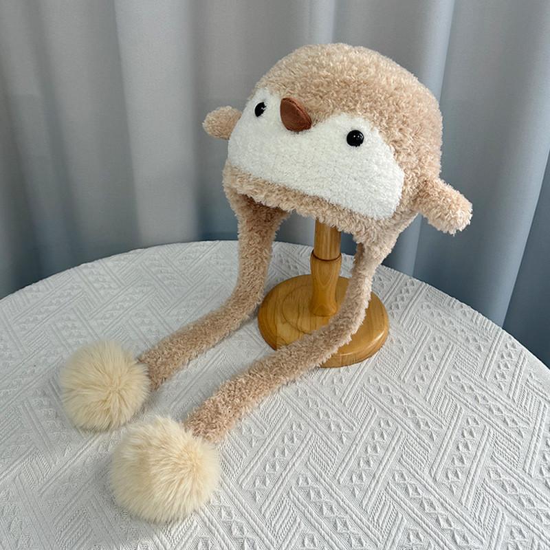 Детская милая вязаная шапка-бини с пингвином из пушистого полиэстера для холодной погоды и тепла для головы