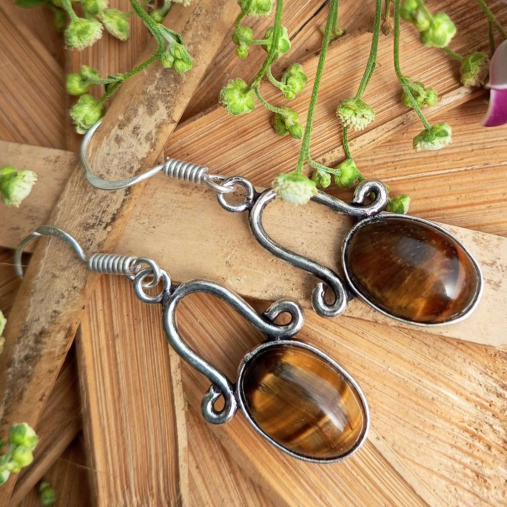 Драгоценный камень «Тигровый глаз» из стерлингового серебра 925 пробы с покрытием для вечеринок, серьги-крючки, ювелирные изделия NST-J2H1633