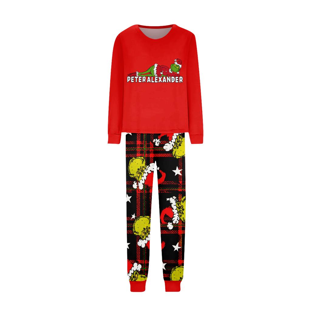 Matching Family Pajama Set for Parents and Kids, Long Sleeve Neck Top with Long Pants, Print Loungewear