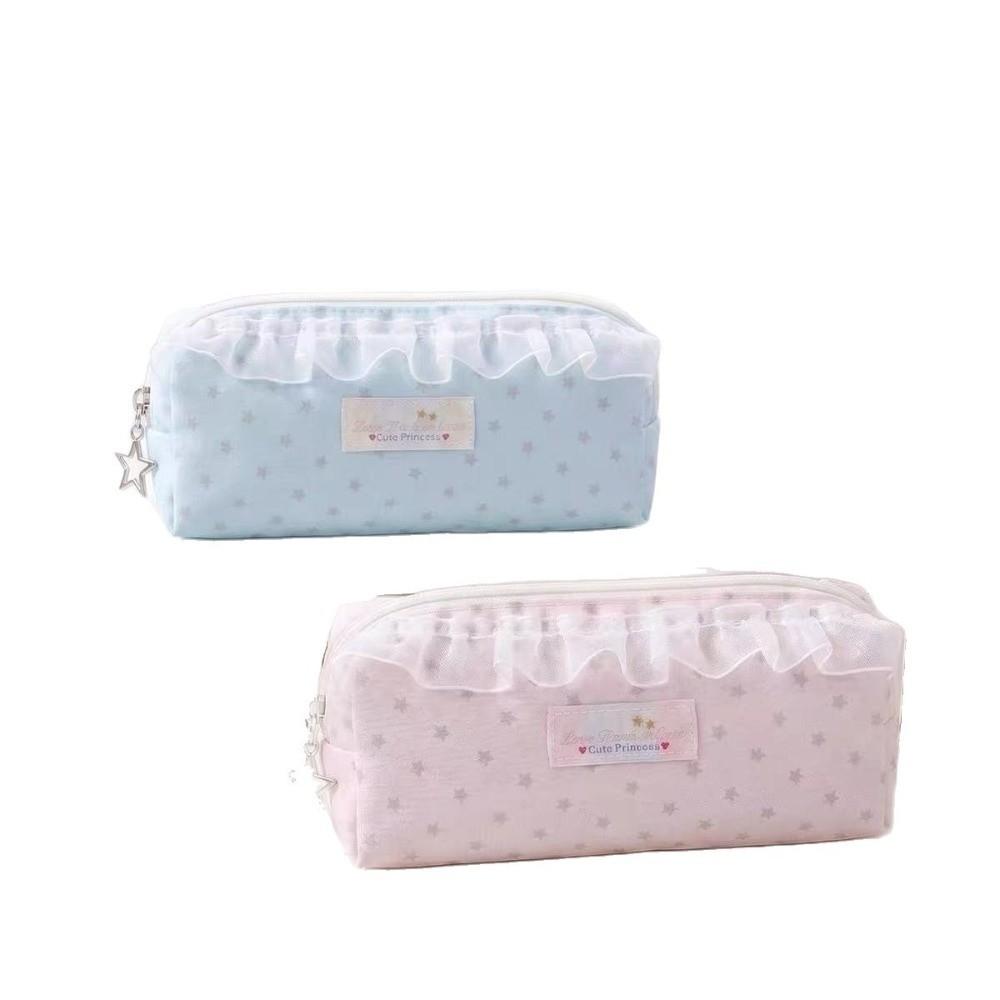 Ruffle Lace Design Pen Bag Large Capacity Stationery Organizer Makeup Storage Pouch Student Use