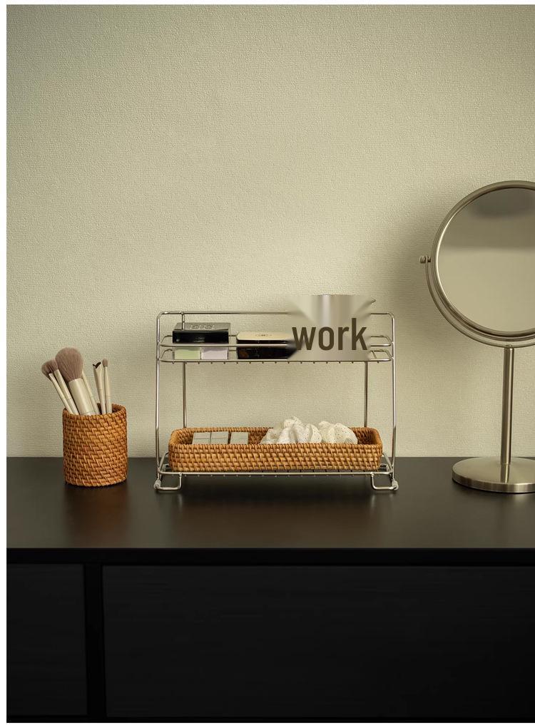 Hand-Woven Natural Rattan Storage Basket for Cosmetics and Desktop Organizing with a Retro High-End Feel