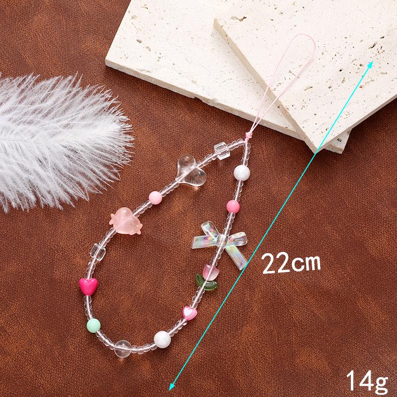 Korean Love Heart Beaded Phone Chain & Keychain Set for Women