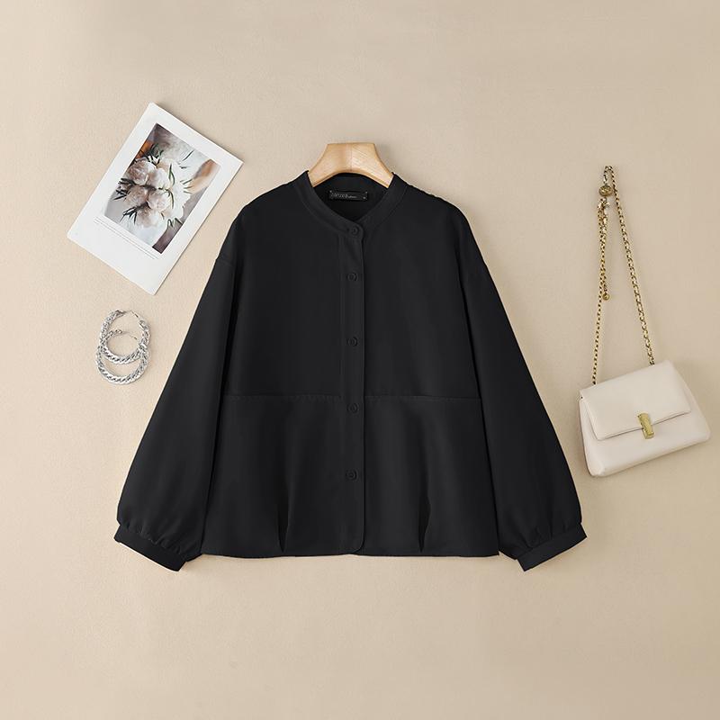 ZANZEA Женская повседневная блузка с воротником-стойкой и длинным рукавом