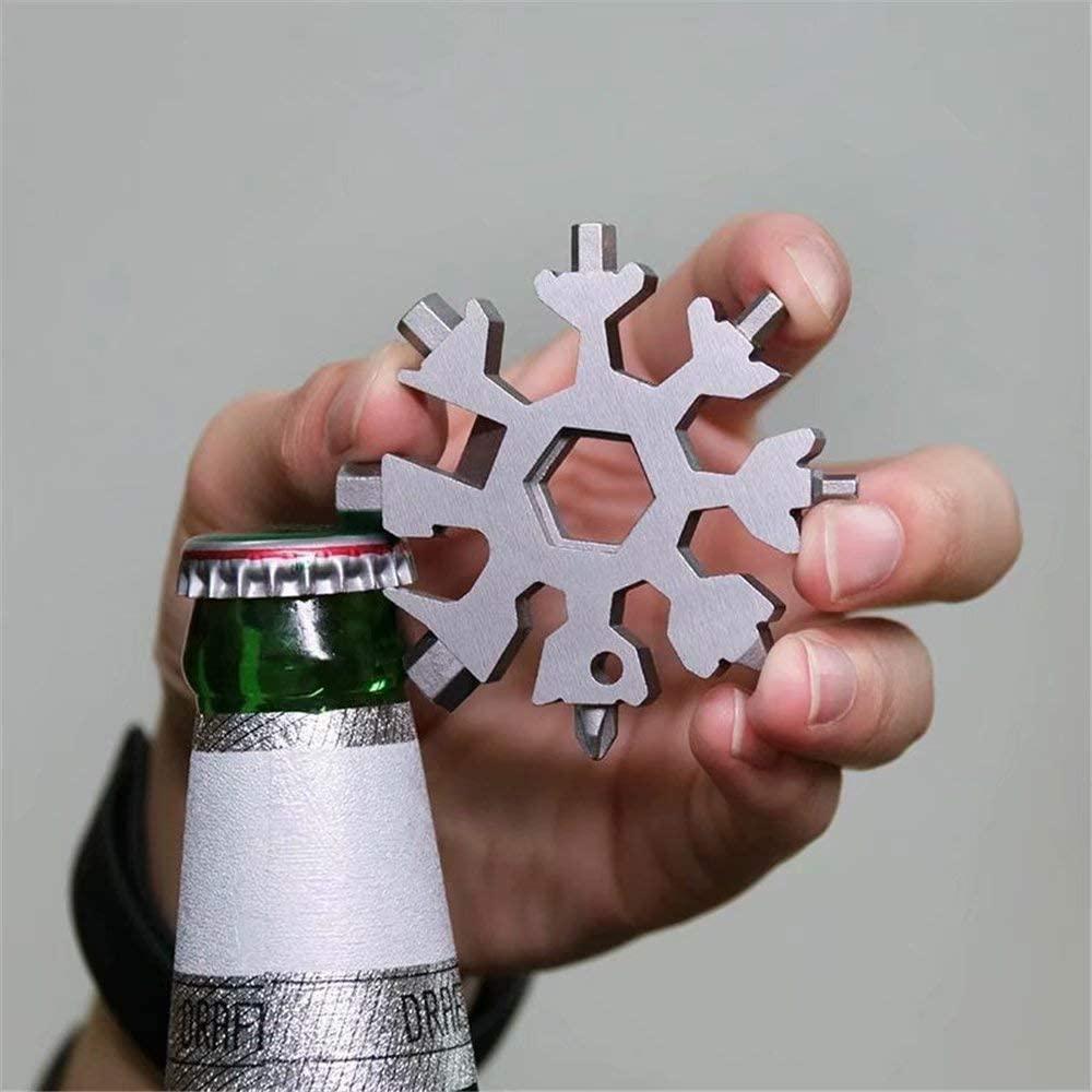 18 In 1 Universal Screw Wrench Snowflake Camp Key Ring Outdoor Wrench Hexagon Wrench Pocket Tool Corkscrew Tools for Reparing