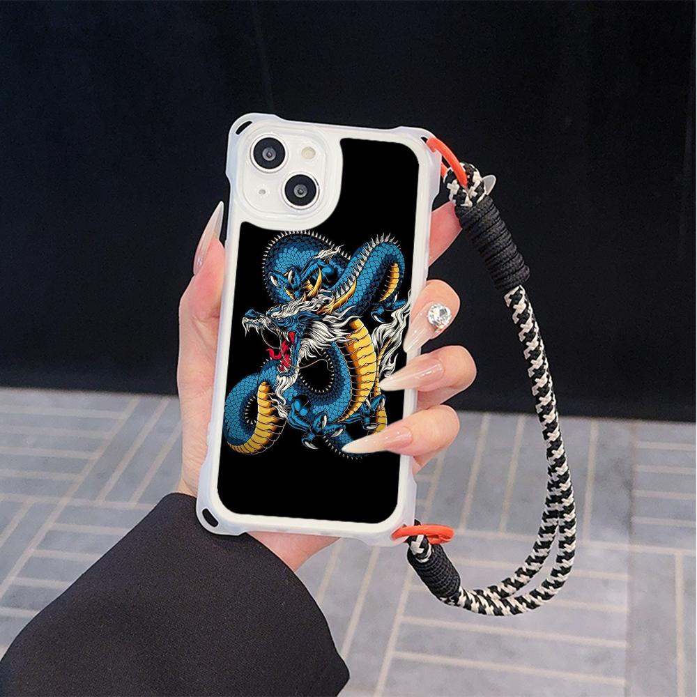 Ae77 Dragon Design Art Soft Phone Cases for iPhone 16 15 14 13 12 11 Pro Max 7 8 Plus XR XS Max with Wrist Strap Lanyard Corner Protection Back Cover