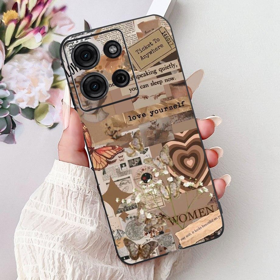 For Motorola G05 G15 Power G35 G55 G75 E15 Phone Case Back Cover Girly Fashion Flower Butterfly Paintong Soft TPU Bumper Fundas