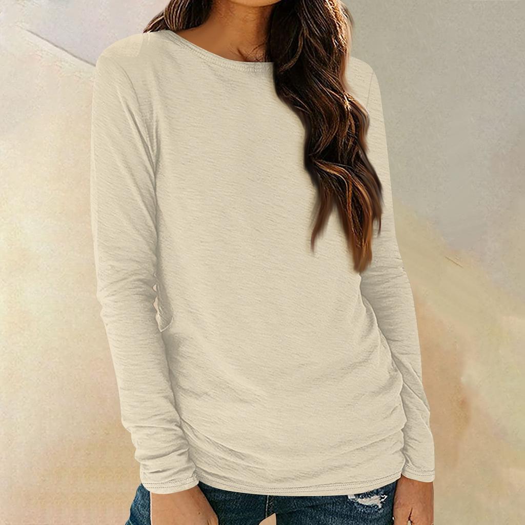 Womens Long Sleeve Round Neck Shirts Basic Tee Casual Top Fall Trendy Tunic Outfits Fitted T Shirts