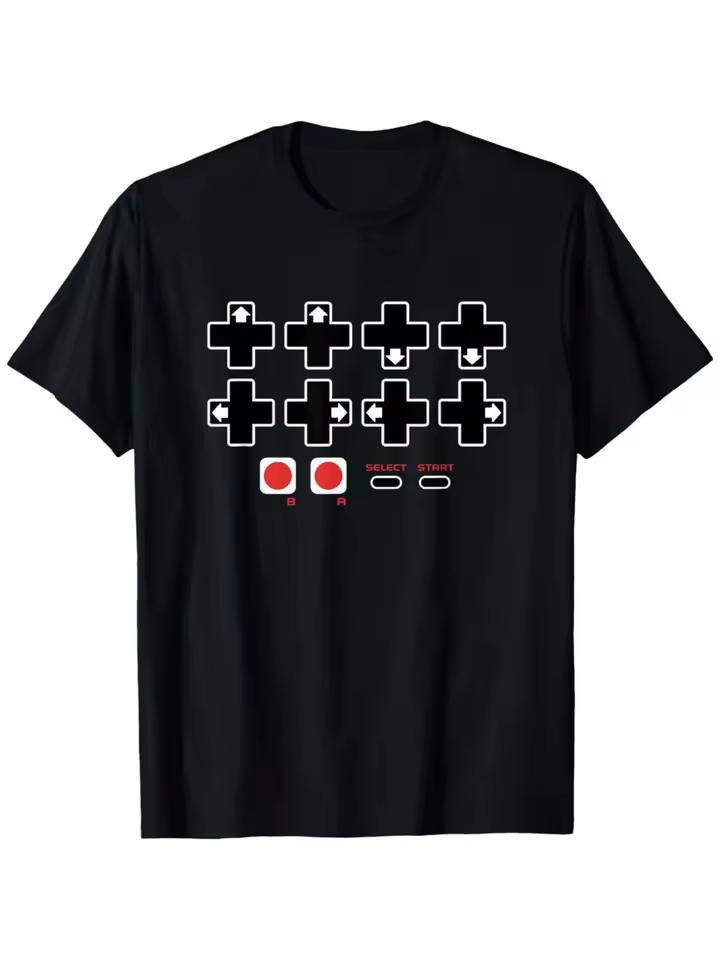 Retro game controller graphic Tshirt A nostalgic white and red design featuring iconic directional buttons and a game controller