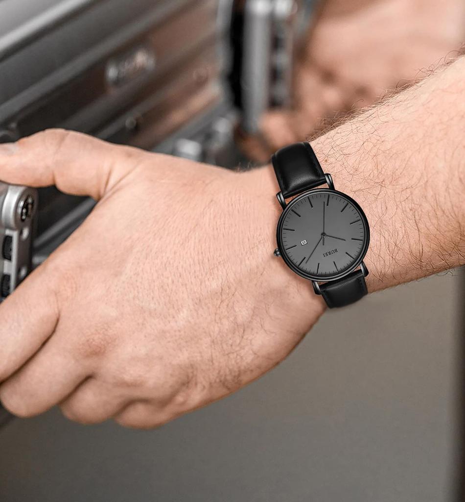 Часы Стильный кожаный ремешок Бизнес Тонкий Бренд Простые часы T [BUREI] Мужские Мужские