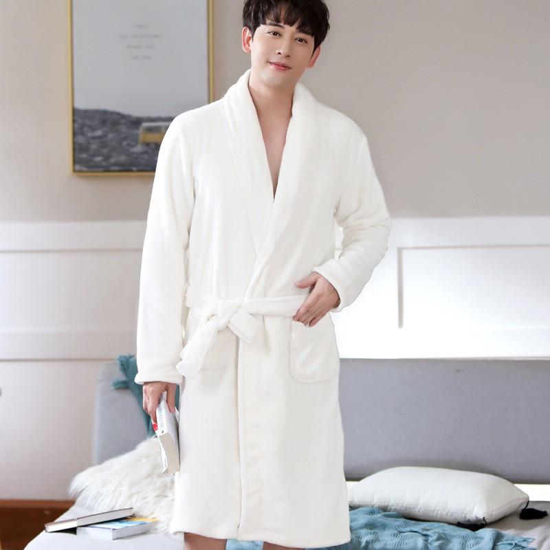 Couples Flannel Robe Long Sleeve Thick Coral Fleece Bathrobe Home Pajamas Comfort
