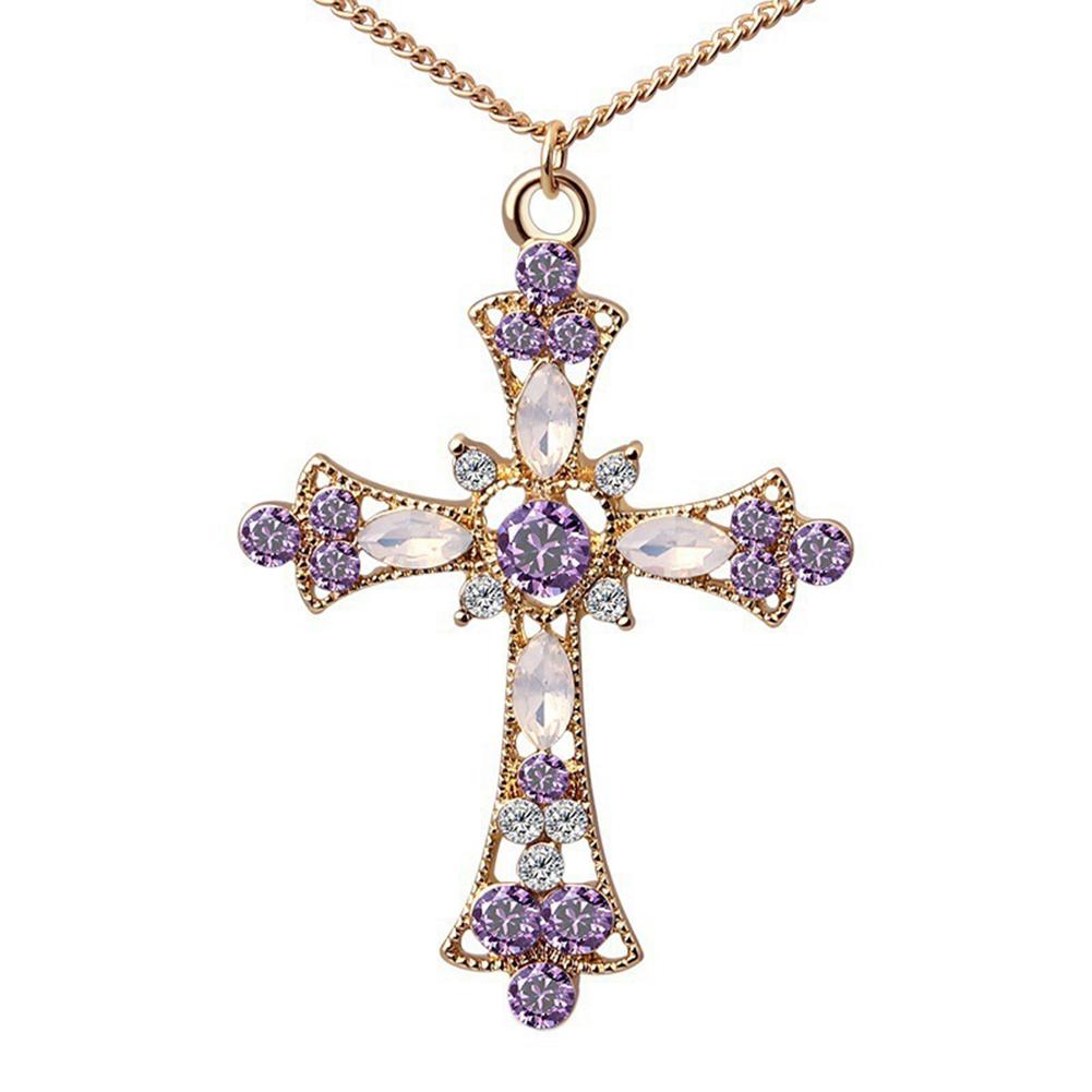 Женщины Rhinestone Инкрустация Крест Кулон Цепочка Ожерелье Крюк Серьги Ювелирный комплект