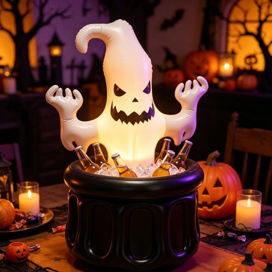 Inflatable Ghost Ice Bucket, Halloween Party Drink Tub, White Ghost Beverage Cooler for Decor, Outdoor Picnic Storage