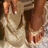 Summer New Women's V-shaped Flip Flops Foot Sandals Daily Casual Rhinestone Sequins Beach Sandals