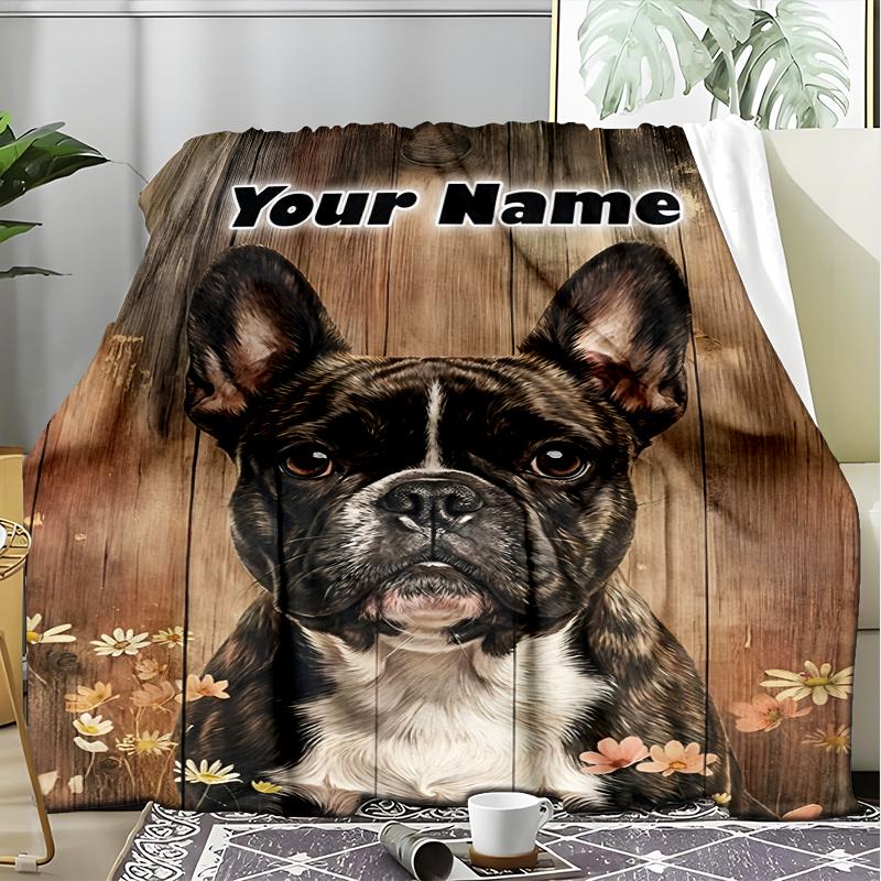 1PC Custom Name French Bulldog Art flannel blanket versatile,all-season throw suitable for the living room,bedroom,camping,travel,and gift