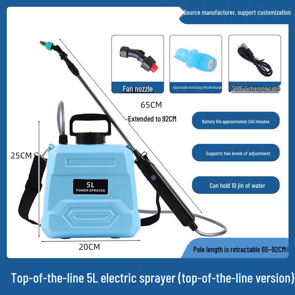 Делюкс Электрический 5-литровый Опрыскиватель Высокого Давления с Долгим Временем Работы Аккумулятора и Прямой Ручкой для Бытового Использования