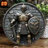 2d Flat 20*20cm, Glam Style Medieval Noble Knight Wooden Wall Hanging Plaque, Multipurpose Home, Kitchen, Garden, Artistic Wall Decor