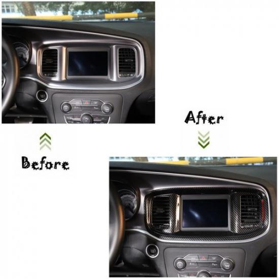 Interior GPS Navigation Panel Cover Trim For Dodge Charger 2015+ Carbon Fiber