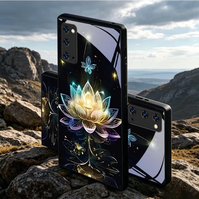 Tellar Люминесцентный Лотос Черный Стеклянный Чехол Для Телефона Для Samsung Galaxy S20 S21 S22 S23 Plus S24 FE S25 Ultra S26 Edge S25 S20 Чехол