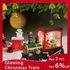 Santa Claus Train Decoration Vintage Snowman with LED Lights Indoor/Outdoor Decoration Light-up Christmas Train Snow Globe Train