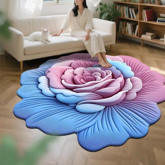 Floor Mat 3D Floral Design Non-Slip Dot-Embossed Backing Quick-Drying Plush Carpet Soft Comfort Bath Rug Home Decor