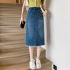 DIMANAF Новые 2025 Большие размеры Весенние Эластичные Джинсовые Юбки Женские Свободные А-силуэта Юбка Высокая талия Винтажные Макси