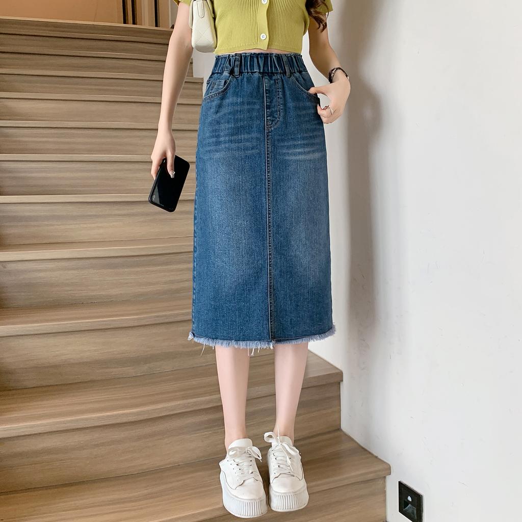 DIMANAF Новые 2025 Большие размеры Весенние Эластичные Джинсовые Юбки Женские Свободные А-силуэта Юбка Высокая талия Винтажные Макси