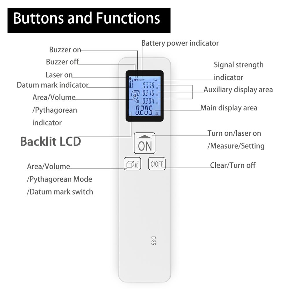 Лазерный дальномер 35 м, ЖК-цифровой лазерный дальномер, карманный размер, мини-дальномер, расстояние/площадь/