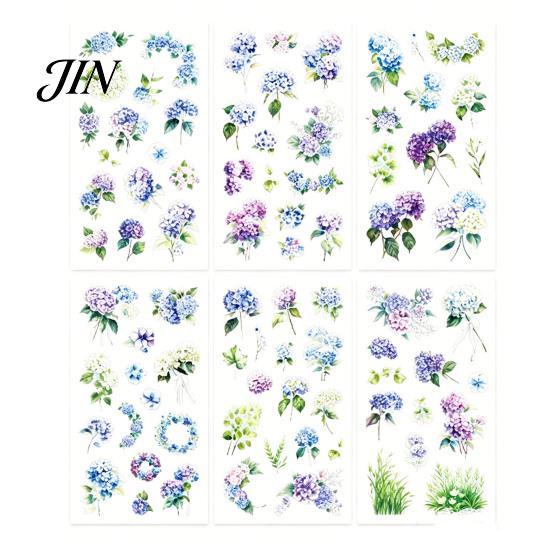 Nature Themed Stickers 6 Sheets/Set Natural Flower Scrapbook Stickers, Waterproof PVC Floral Plants Decals, Botanical Art Transparent Decorative