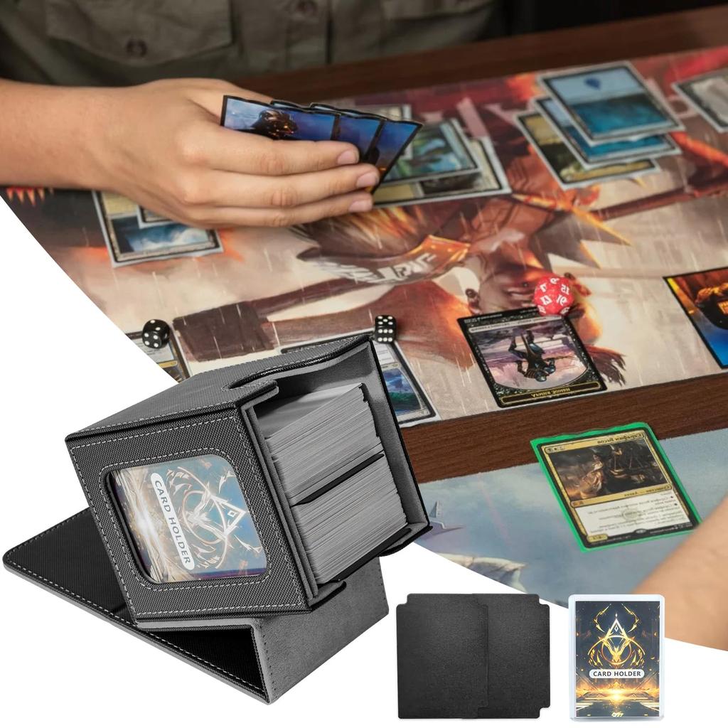 Колода Торговых Карт Торговля Картами Совместима с Картами Картами 100 Двойной Протектор Большой Вертикальный Включает 2 Разделителя и 1 Верхний Черный Серый Кейс, Кейс, Кейс,