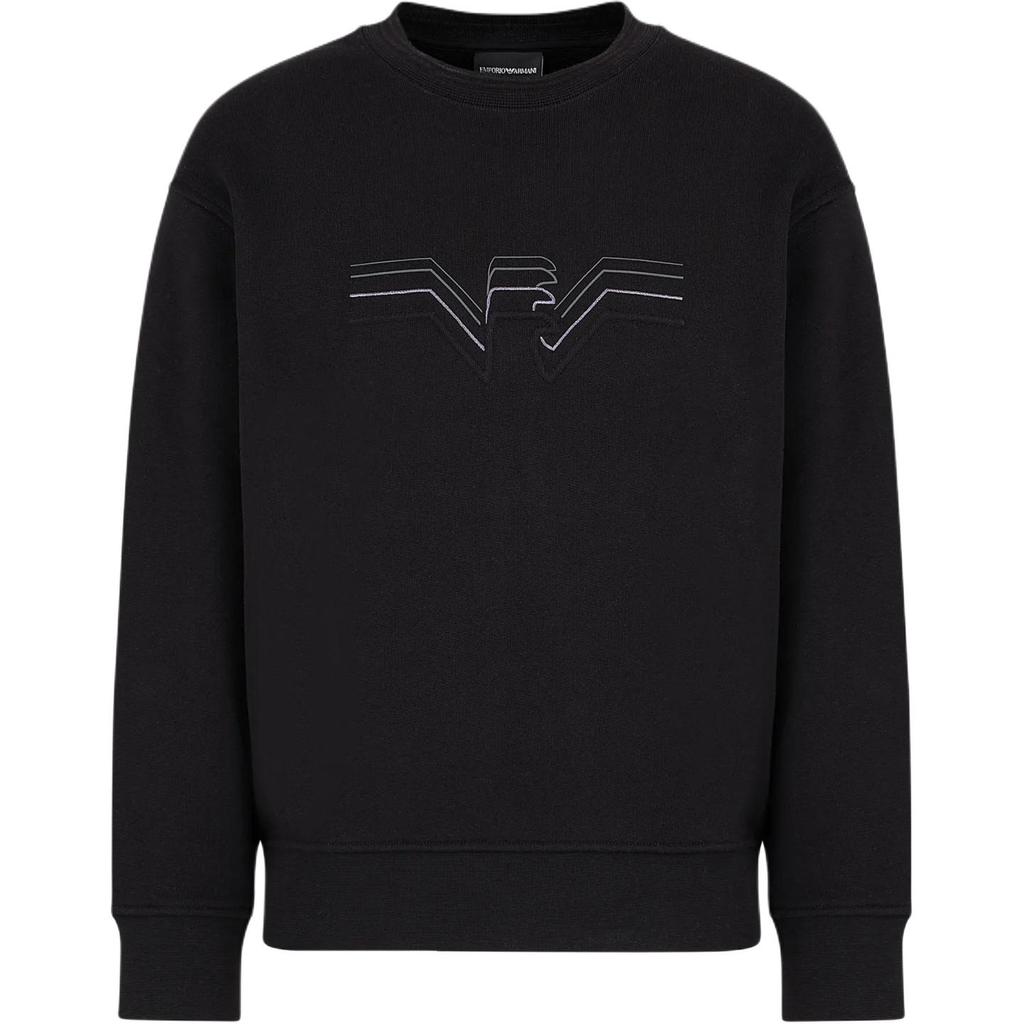 Emporio Armani Свитшот мужской с вышитым логотипом, однотонный, с круглым вырезом, длинным рукавом, SS24, цвет черный, 3D1M75-1JWPZ-0999
