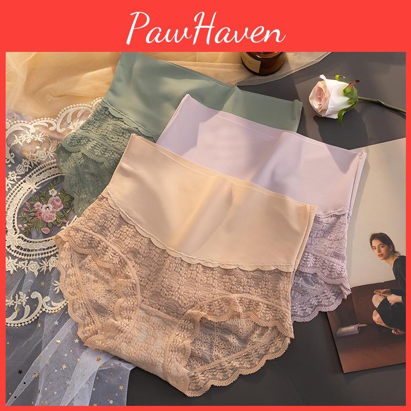 Ice Seamless Silk High Waist Lace Panties With Tummy Control Cotton Crotch For Women Teens