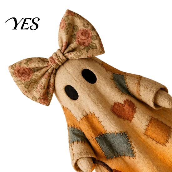 Cottage Style Halloween Ornament Lighted Vintage Patchwork Ghost, LED Light Ghost with Pumpkin Lantern Decor, Rustic Fall Decorations Ghosts