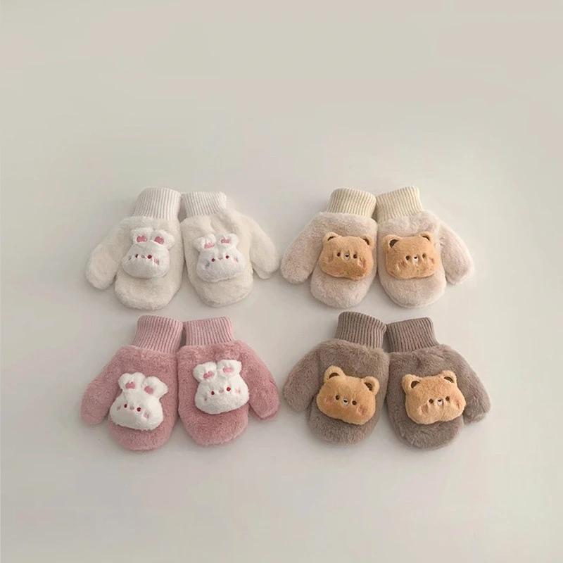 1-4 Years Old Cartoon Bear Rabbit Baby Mittens Winter Warm Kids Baby Girl Gloves Children Cute Thick Gloves