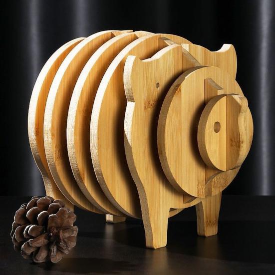 Деревянные животные изоляционные подставки набор нескользящие антиожоговые подставки для горячих блюд 3D животные