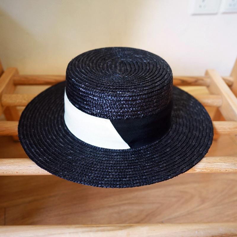 Европейский и американский ретро черный соломенный плетеный плоский верхний топ-цилиндр женская летняя шляпа от солнца защита от солнца пляжный отпуск соломенная шляпа шляпа от солнца