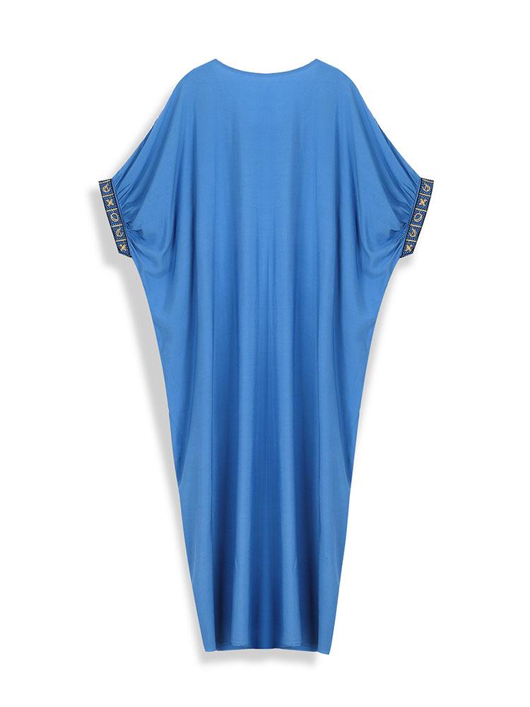 EDOLYNSA Ретро вышивка с круглым вырезом и рукавами «летучая мышь» кафтан Платье Пляжная одежда Купальник накидки 2024 Женский летний халат больших размеров Q1585