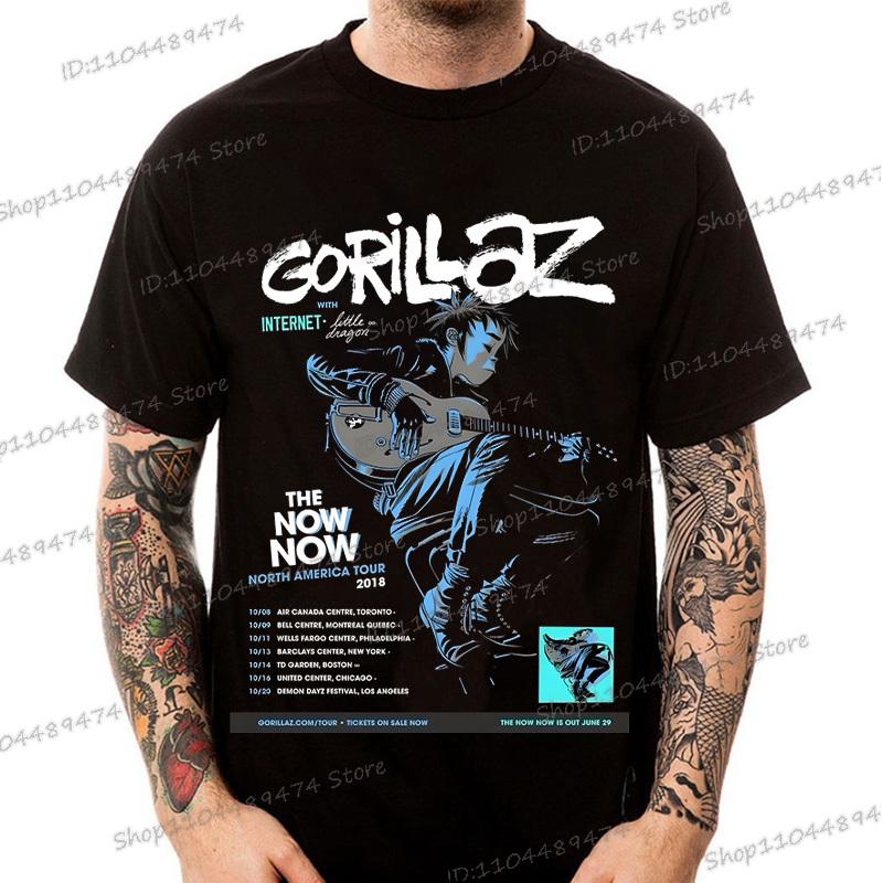 Cotton T-shirt Gorillaz Rock Band Streetwear Punk Crewneck Harajuku Men's Clothing Virtual Role Gorillaz Unisex Fashion Tees